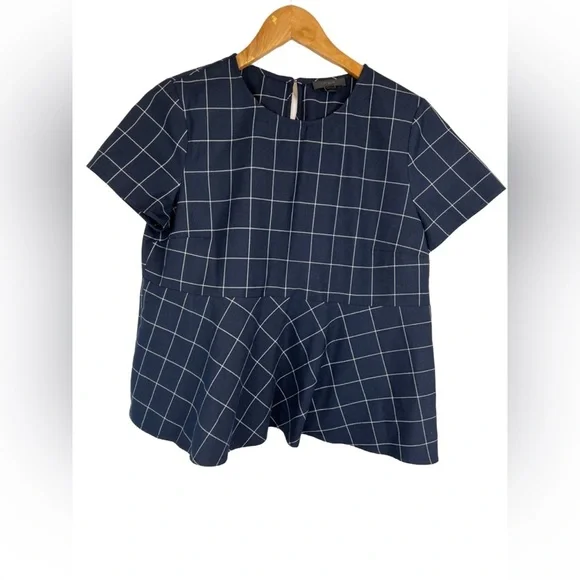 J.Crew Dark Navy Window Pane Plaid Top Size M. - Picture 2 of 11